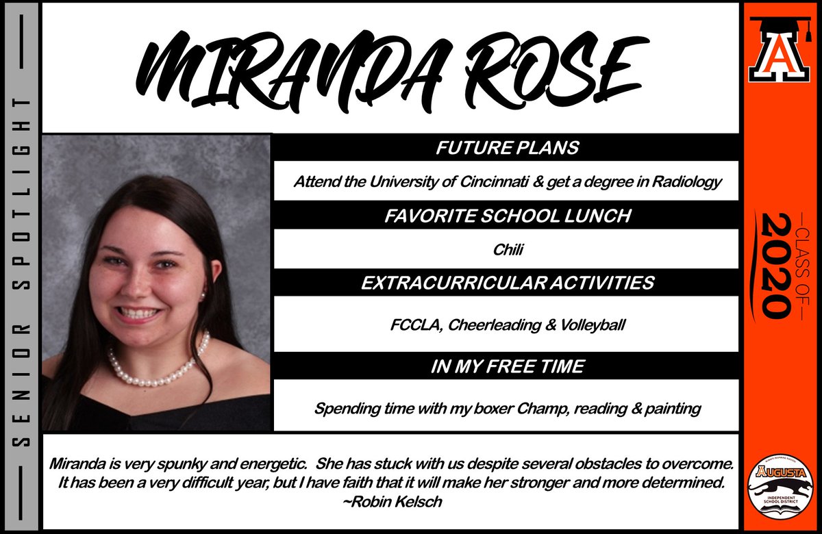 SENIOR SPOTLIGHT 🎓 AUGUSTA INDEPENDENT SCHOOL
#CLASSOF2020 👩‍🎓👨‍🎓 #PANTHERNATION🐾