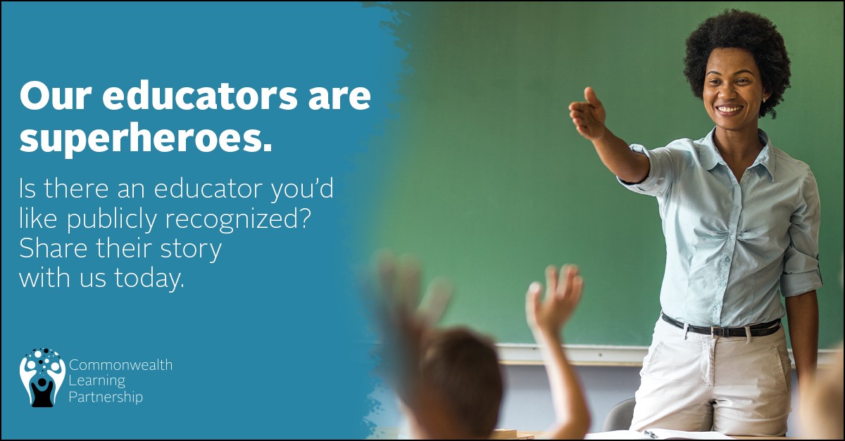 VA_Partners4Edu's tweet photo. Let's uplift #VirginiaEducators &amp; spread their stories of compassion &amp; commitment to students! Share this call to nominate an #EducatorHero - fill out the form on our home page today. 

Go to: https://t.co/oeQhkmJ9bg

#TeacherAppreciationWeek #VaIsForLearners #VaIsForEducators https://t.co/6mkXagLqui