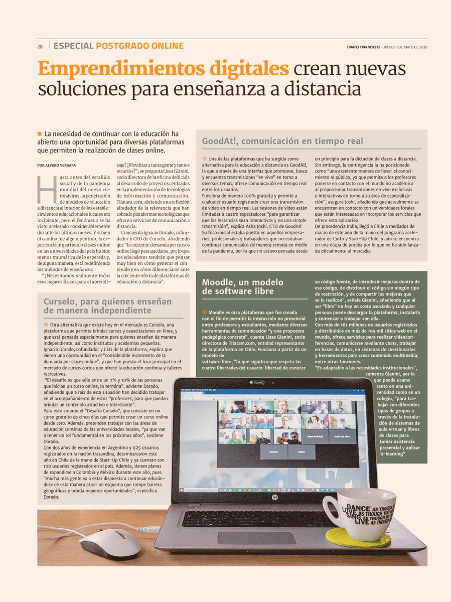 startupchile's tweet photo. #SeedG23 & #TSF11 | En el contexto del #DistanciamientoSocial, @CurseloOk y #GoodAt fueron destacados como soluciones para la enseñanza remota en @DFinanciero. Esta es la nueva forma de enseñar/aprender.
Lee la nota completa acá👇 https://t.co/KDXkaMkChD