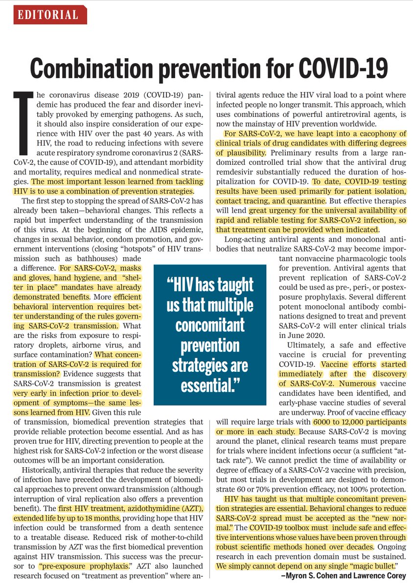 EricTopol's tweet photo. How do we make advances vs #Covid19
2 editorials @ScienceMagazine's new issue
1. Learn from HIV to build the toolkit, multiple drugs, behavior Δ , don't depend on any single magic bullet 
https://t.co/3SUKhNcocx
2. Innovate and science the hell out of it
https://t.co/KIyu2Olyf5 https://t.co/Y9iCMaPbGo