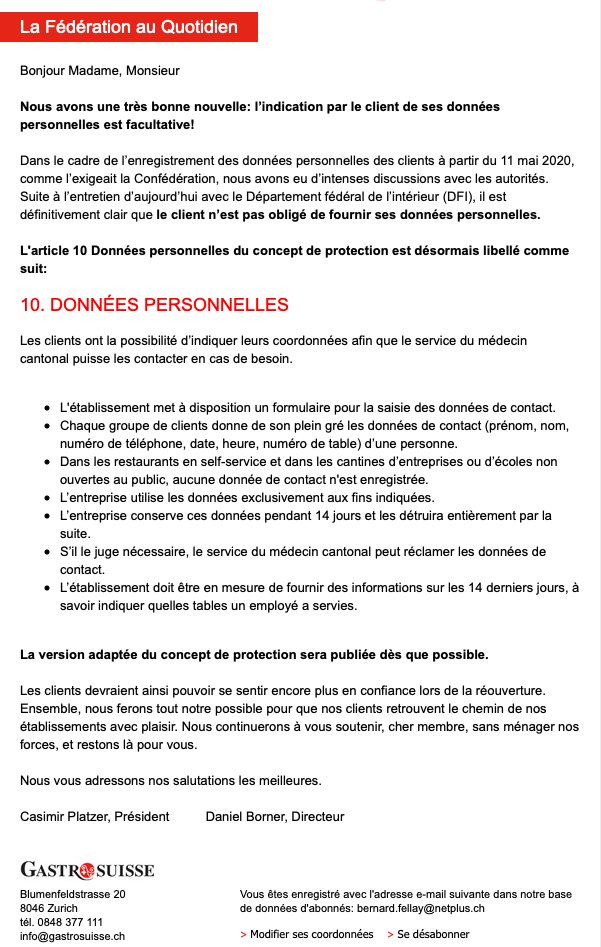 sebastienfanti's tweet photo. Ce fut une intense journée de discussion &amp; de négociation. Jusqu'à peu le CF a réfléchi à introduire une norme obligeant les clients à communiquer leurs données personnelles. Et bien nous avons obtenu gain de cause. LE CLIENT N'EST PAS OBLIGE DE FOURNIR SES DONNEES PERSONNELLES! https://t.co/j4QYsPIf1t