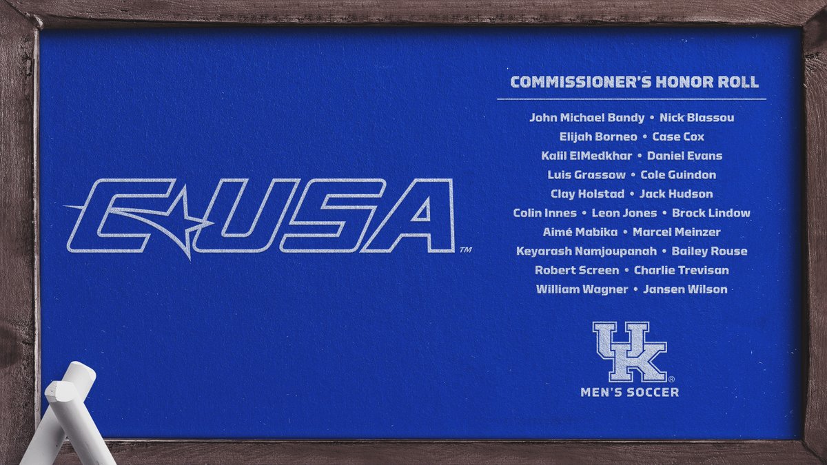 UKMensSoccer's tweet photo. 2️⃣1️⃣ Cats Land On @ConferenceUSA Commissioner’s Honor Roll. #WeAreUK 📚

🔗 https://t.co/2ejdSx7Xpe https://t.co/0N7eCCCtfq