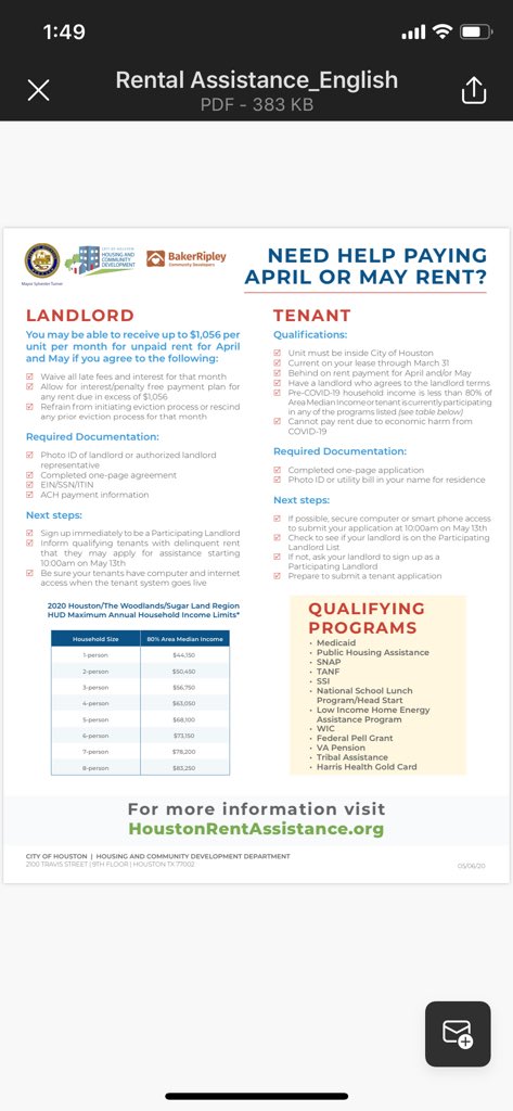 HangingwAlecia's tweet photo. Do you need assistance with your rent? Well look no further....help has arrived! Please share and repost for our families that are in need! #Houstonstrong #Inthistogether @KeyMS_Cougars @HISD_Wraparound @petecarter3 @KashGlam @HISDFACE https://t.co/sJIbWDx7wW