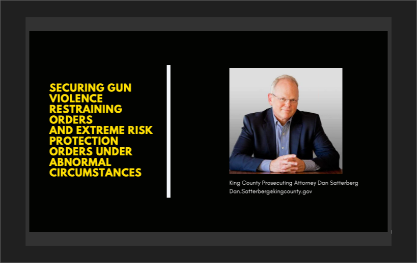 ProsecutorsAGV's tweet photo. VIRTUAL SUMMIT: Prosecutors Respond to COVID-19
"Gun Violence Restraining Orders save lives and prevent violence. Having these laws has been a tremendous asset for our community."
-King County Prosecuting Attorney Dan Satterberg
@KCProsecutor @DanSatterberg #gunviolence #PAGV https://t.co/OsEVc1kULA