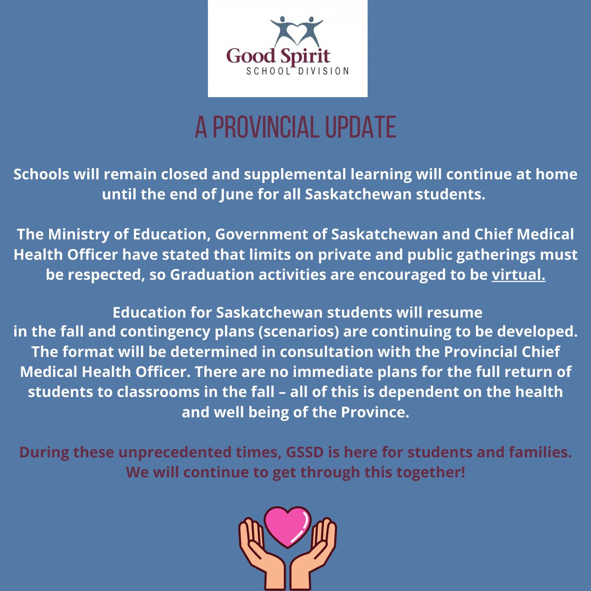 GSSD204's tweet photo. Please see the latest update from the Province regarding education for Saskatchewan students. https://t.co/gBNgwVzT6H