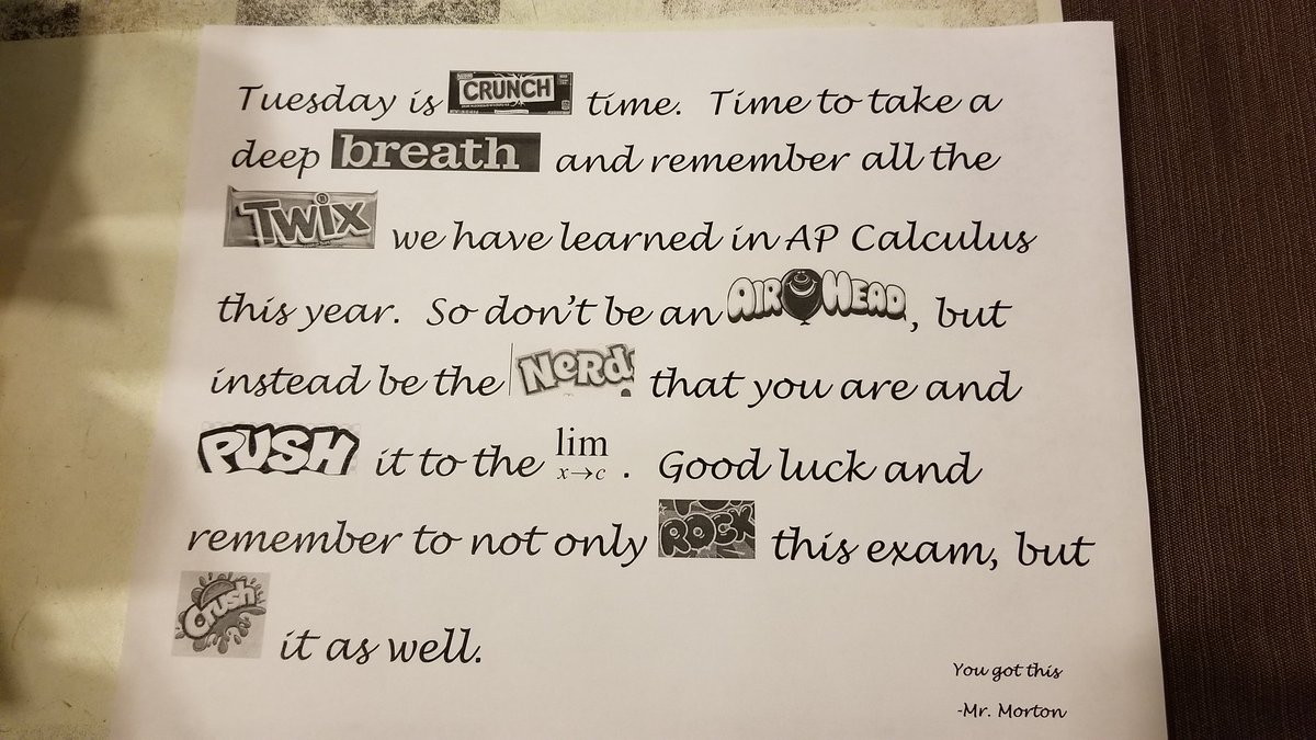 Morton_EHS's tweet photo. Wishing my AP Calculus kids good luck on their AP exam next week. #FalconMath #ClassOf2020 #CalculusAB #TeamSISD https://t.co/8L0AFJenwW