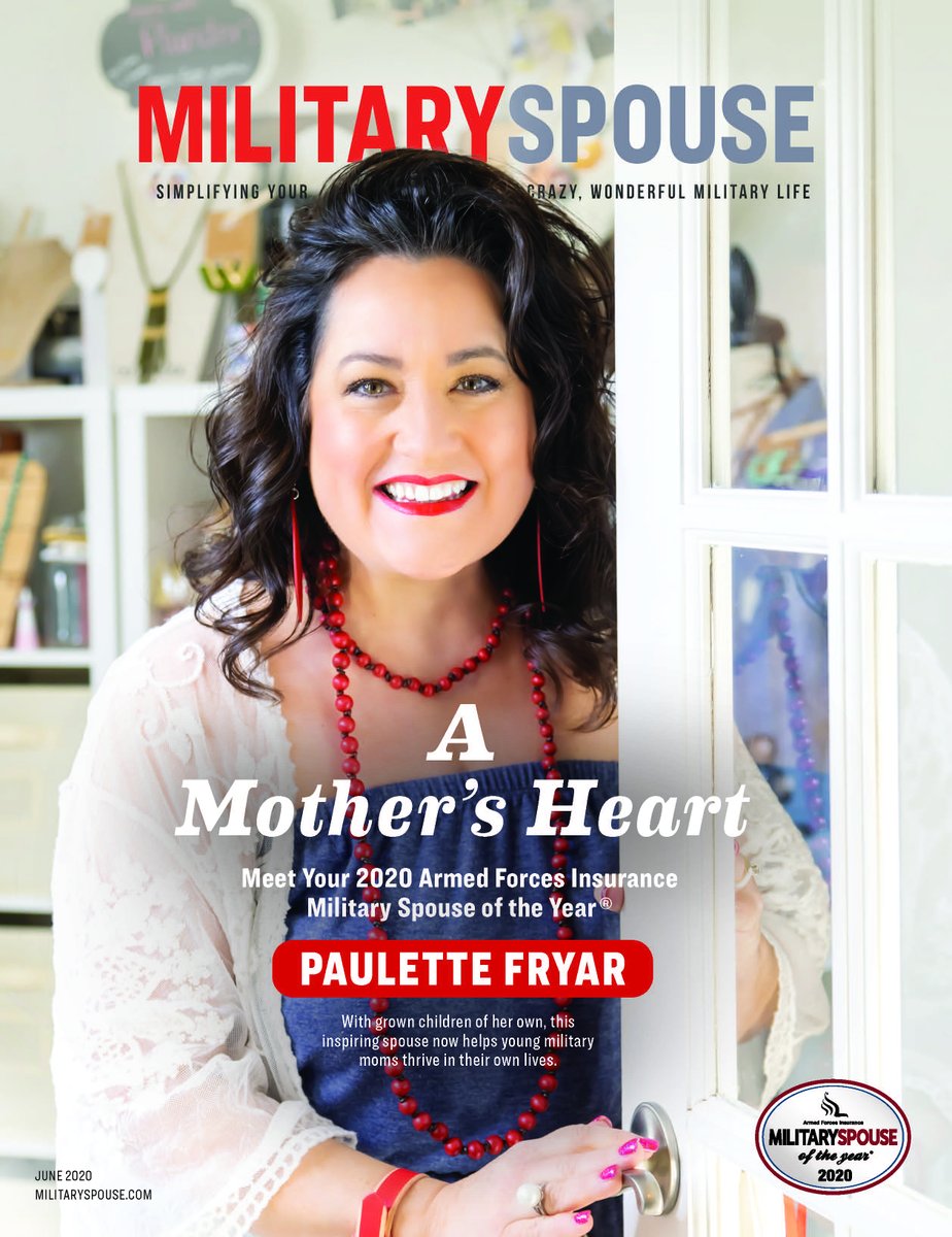 MilSpoOfTheYear's tweet photo. Check out Military Spouse Magazine cover story on our 2020 Armed Forces Insurance Military Spouse of the Year®, Paulette Fryar. She is also the first Coast Guard spouse overall winner! https://t.co/pYoWYQBLuq
#AFIMSOYFamily #MSOY20 https://t.co/n1AFvm9EWg