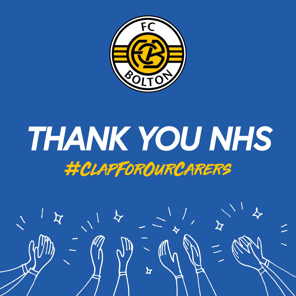 FCBolton_1's tweet photo. Taking a minute to #ClapForOurCarers tonight as words are simply not enough to express our appreciation for all NHS and frontline workers!👏🏽👏🏽

#ThankYouNHS https://t.co/hRpna3bItF