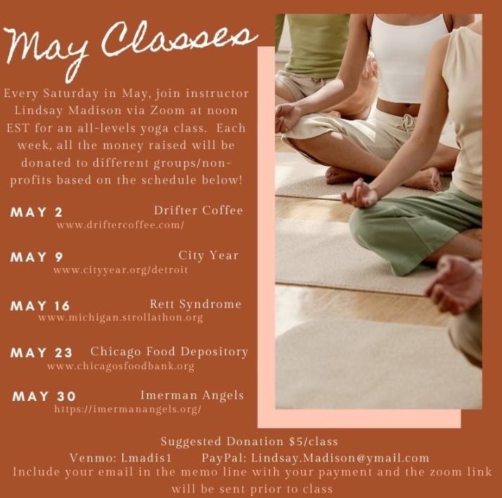 Looking for something to do this Saturday? Join yoga instructor extraordinaire, Lindsay Madison, at 12pm for an amazing yoga experience fit for all levels. Info is at the bottom of the image below, all proceeds will be given to local non profits! See you soon!