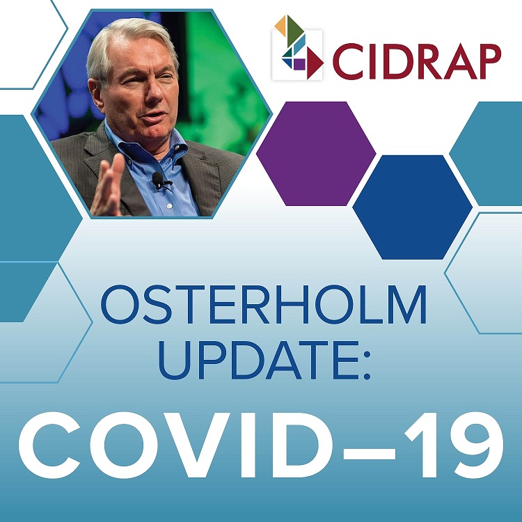 CIDRAP's tweet photo. Episode 7 of the must-listen-to podcast "The Osterholm Update: COVID-19" is live. @mtosterholm and @cvdall explore future #COVID19 scenarios based on past pandemics, the shifting epi of the disease and those infected, &amp; fall college campus possibilities https://t.co/kCMfarAcrw https://t.co/D2ADi6E6c7