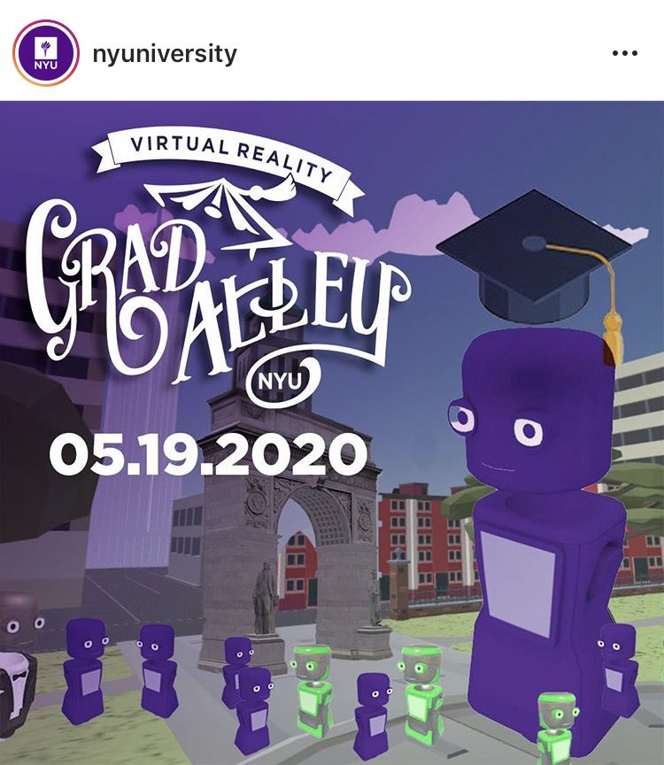 theo_wayt's tweet photo. NYU is throwing 2020 grads a โvirtual reality grad alleyโ where we can walk around a digital version of Washington Square and teleport to the top of the Empire State Building. The avatars look like sullen purple Lego men. https://t.co/NK8Vx5lPey