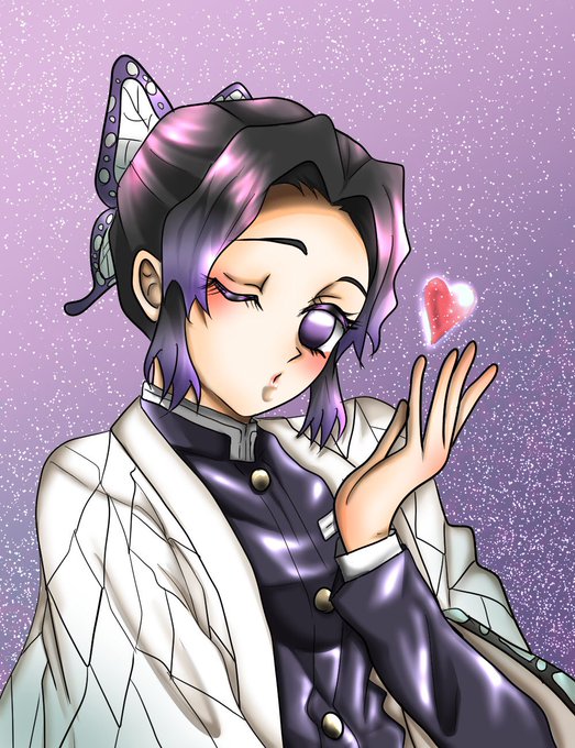 SHIONさんがTwitterに投稿した胡蝶しのぶ(鬼滅の刃)のイラスト。