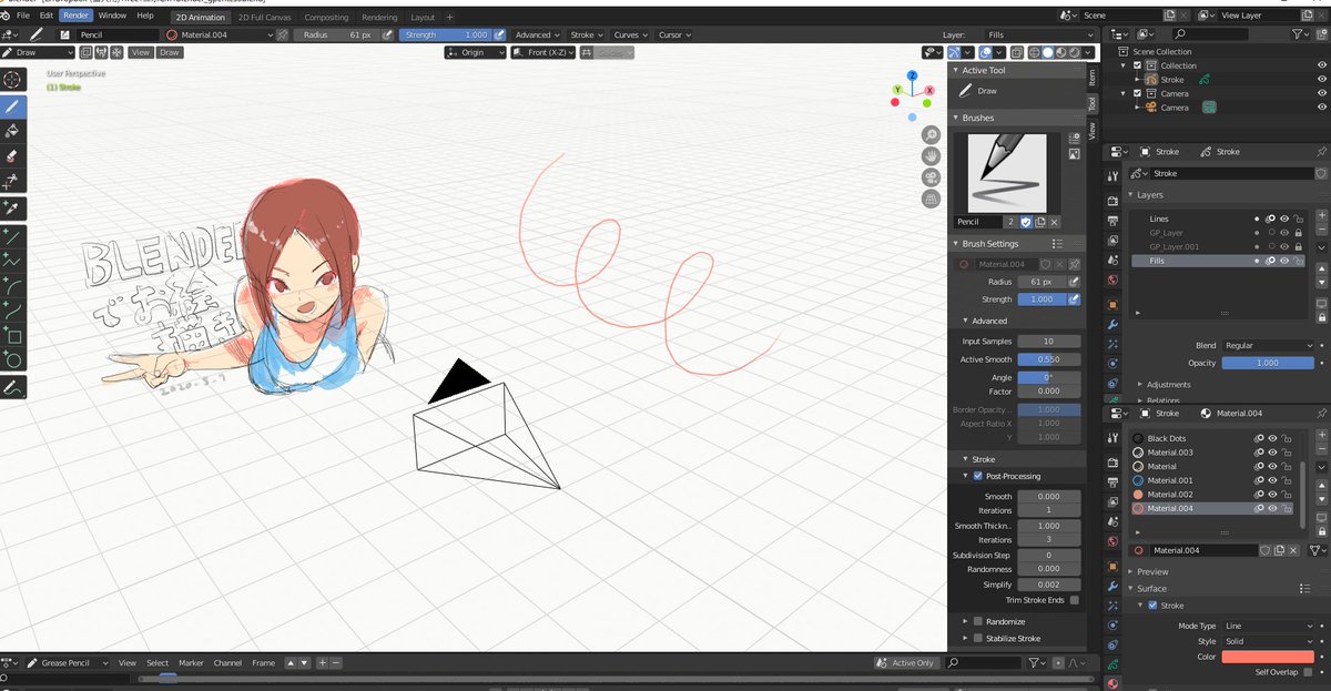 blenderのグリースペンシルを使ってみた
意外と普通に絵が描けることがわかった 
