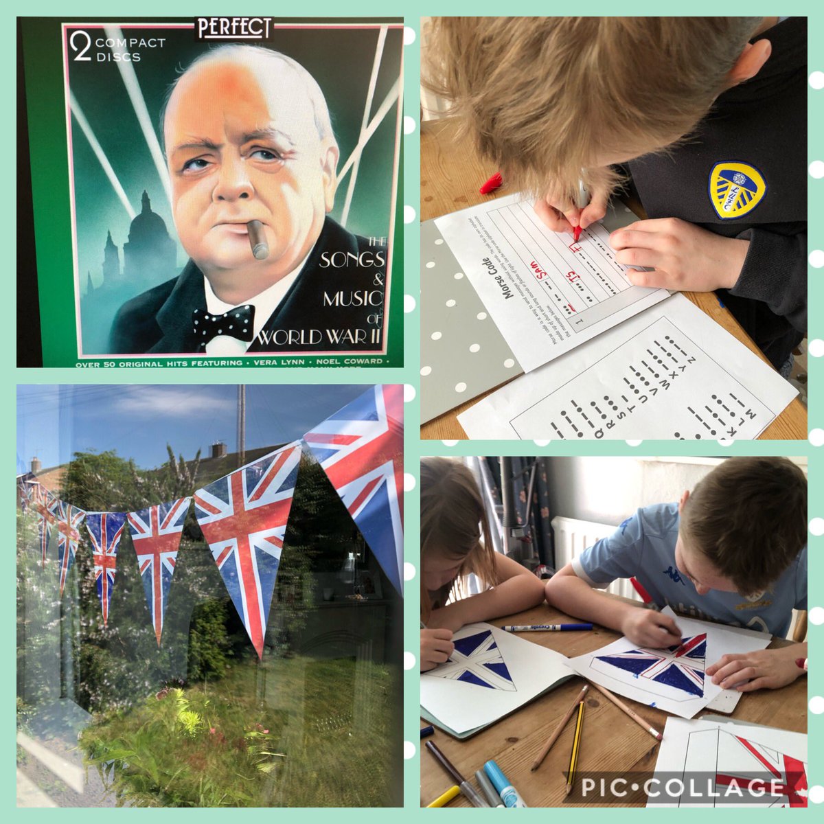 victorialh09's tweet photo. @Wrenthorpe_SCH VE Day celebrations today! We used @twinklresources for some morse code cracking and we listened to music from WW2 (I think they secretly liked it) whilst getting our bunting ready! #VEDayAtHome #VEDay75 #LestWeForget https://t.co/IX0urz3KOy