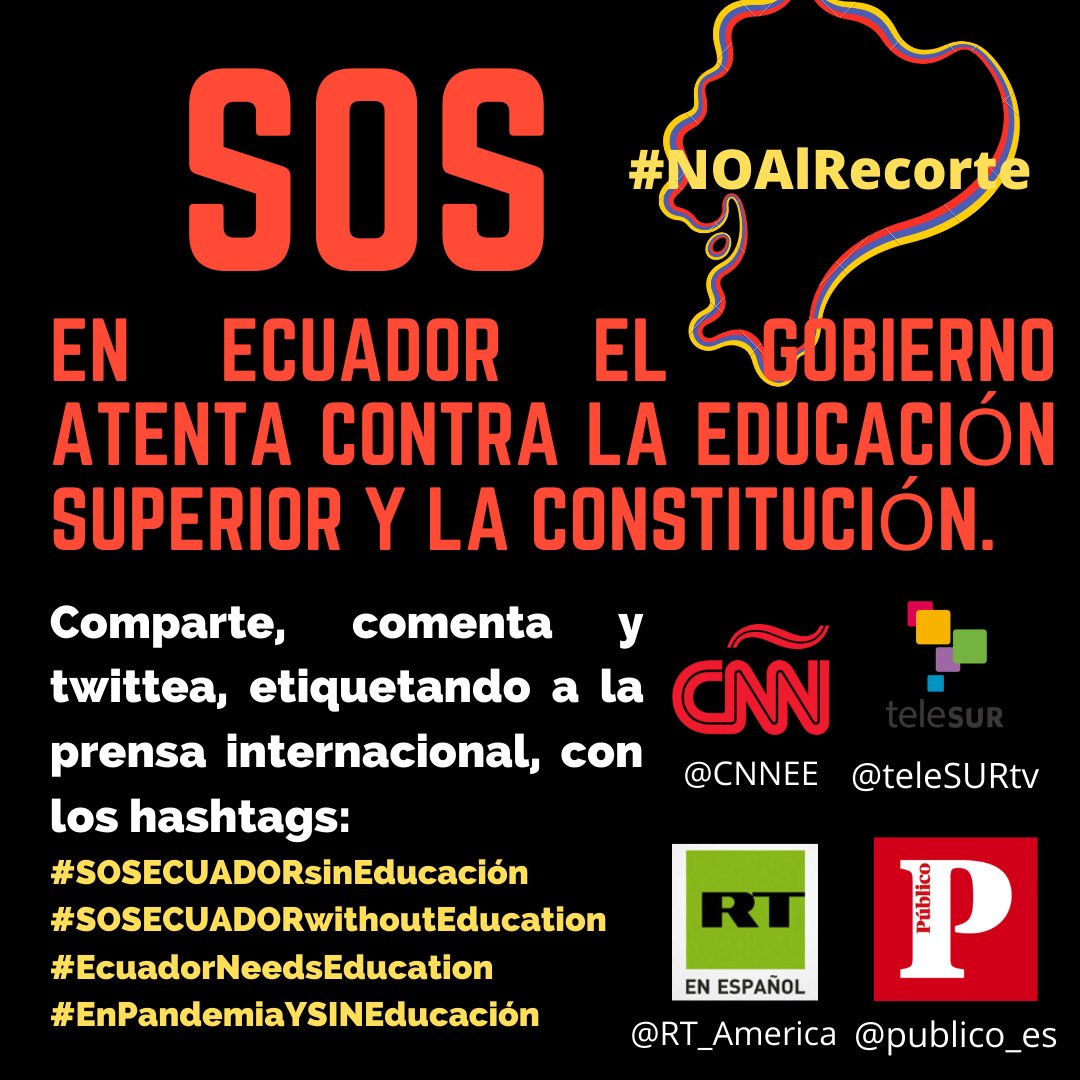 IkiamSe's tweet photo. Desde la campaña #NOAlRecorte, nos unimos a esta propuesta nacional. Comparte y comenta para que los distintos medios internacionales vean nuestra problemática. 
@CNNEE @teleSURtv @RT_America @publico_es @NBCNews @CNN @bbcmundo @CBSNews @Tg1Raiofficial @RaiNews @Corriere @TgLa7 https://t.co/APiJrkYiqs