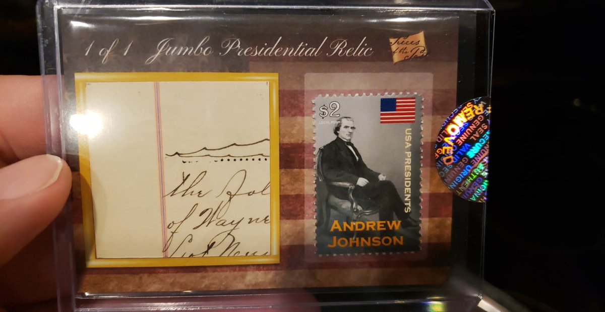 HughesDude's tweet photo. HUGE hits last nights from Pieces of the Past. Andrew Johnson 1/1 and a FDR 1/1. Neat stuff! #Presidents #Hobby #CardCollecting #HugeHit #Autographs #History https://t.co/o5nJC1bOVI