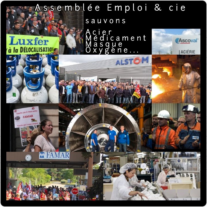 lesassemblees's tweet photo. Assemblée Emploi &amp; cie

Sauvons

Les emplois &amp; savoir-faire 

Acier 
Médicament 
Masque 
Oxygène... https://t.co/rc95vSScbu