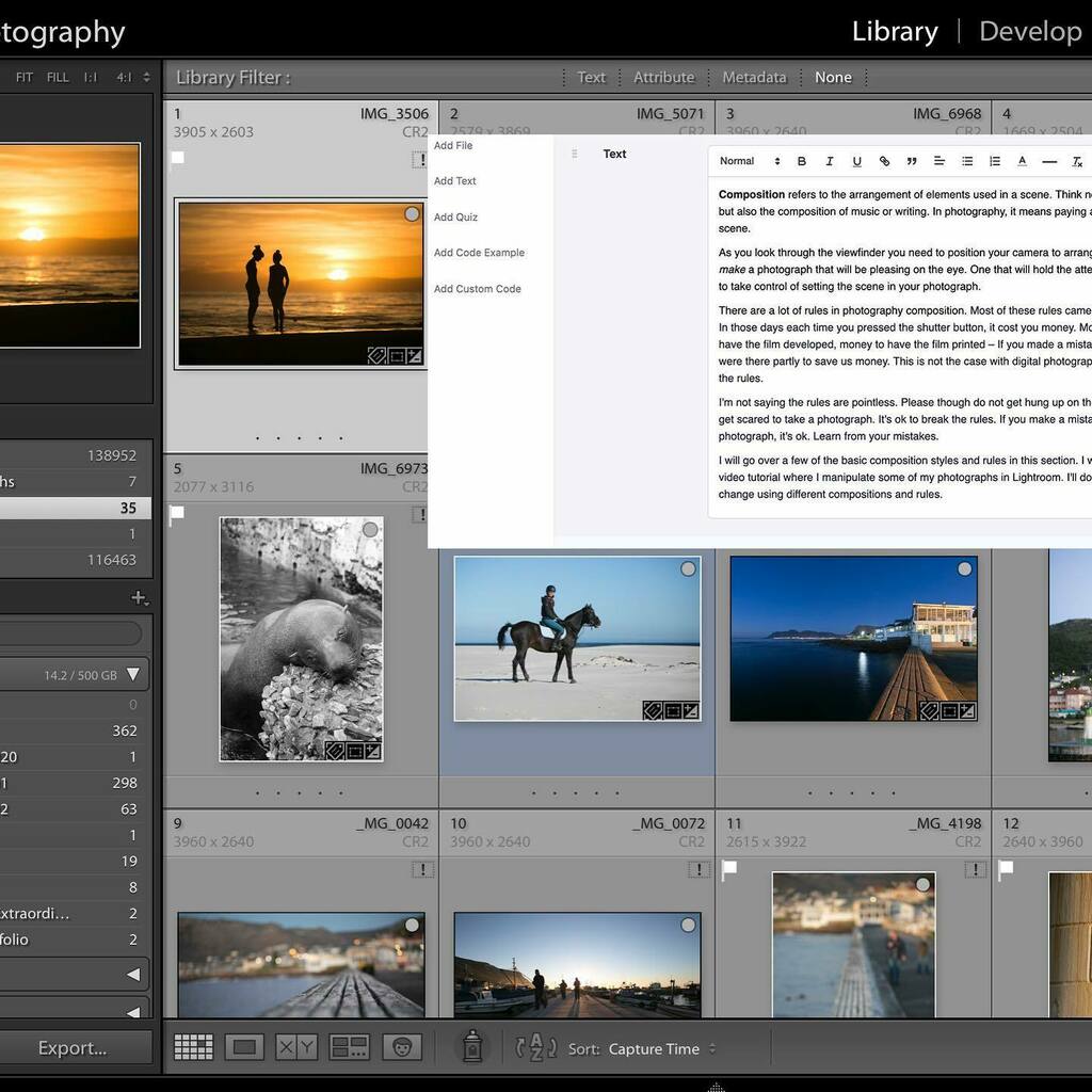 stephencphotog's tweet image. Powering through developing my online photo course. Today’s section involves putting into words all things composition. Looking forward to helping people online get to grips with manual photography. #photocourse #photocoach #phototraining #online instagr.am/p/B_45pVbpaXt/
