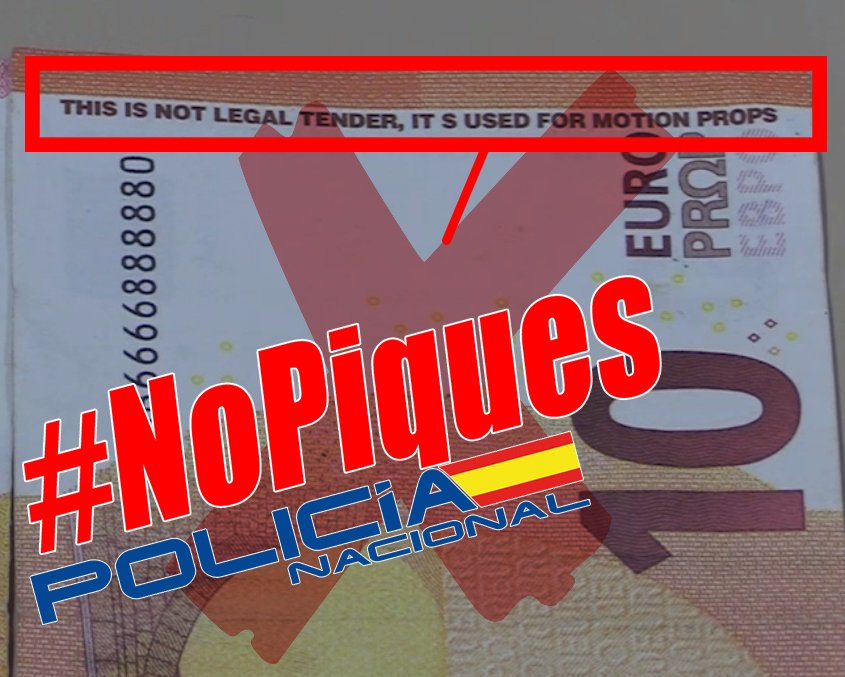 policia's tweet photo. Aunque son de baja calidad y relativamente fáciles de distinguir (en uno de sus laterales, en letra pequeña, aparece escrito en inglés que no es de curso legal), están afectando a comercios y consumidores. https://t.co/m8l08DUGYU