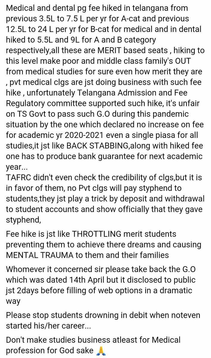BalgarShravani's tweet photo. @revanth_anumula @bandisanjay_bjp @UttamTPCC @TV9Telugu @tv5newsnow @NtvTeluguLive @murthyscribe 
#telanganaagainstfeehike  
The G.O allowing private colleges to increase fee exorbitantly deprives the poor students an opportunity to study and serve the society. https://t.co/iywxnqEfSL