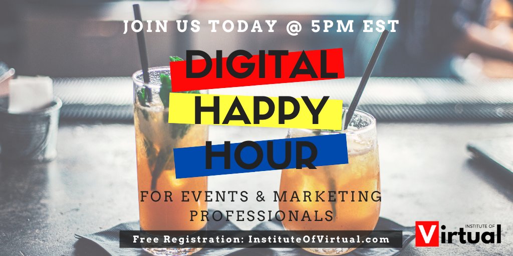 IofVirtual's tweet photo. Don't miss it! The Institute of Virtual's Digital Happy Hour later at 5PM EST. We'll discuss anything #virtual especially for the #EventsIndustry & #Marketing Professionals over #virtualdrinks
.
.
.
#eventpros #eventprofs #virtualxp #onlineevent #virtualevent #virtualevents https://t.co/W5BNldSN33