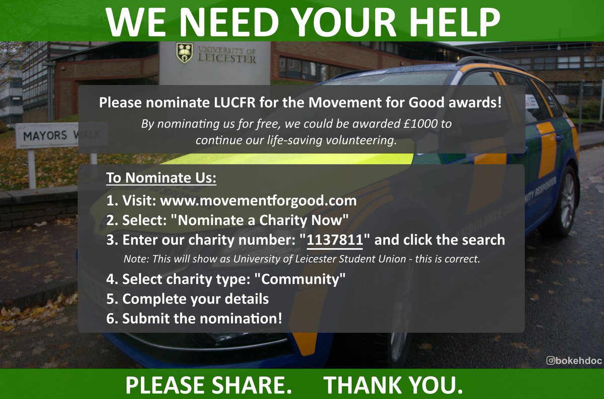 LU_CFR's tweet photo. We need your help to secure £1000!

Nominating us for a @Ecclesiastical #Movementforgood award takes less than two minutes, and will help us continue to support @EMAS_CFR in #leicester 

@dmuleicester @uniofleicester 
@demontfortsu 
@unionactivities https://t.co/mKCdTCzVUz
