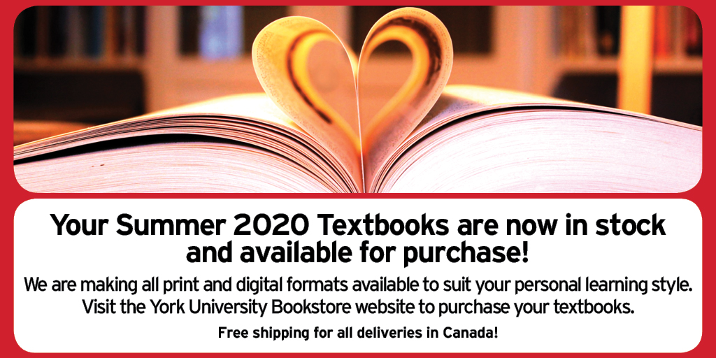 Summer Term #Textbooks are now in stock at #YorkUBookstore for online ordering. #FreeShipping in Canada. #yorku #yorkuniversity #yorkuniversitystudents