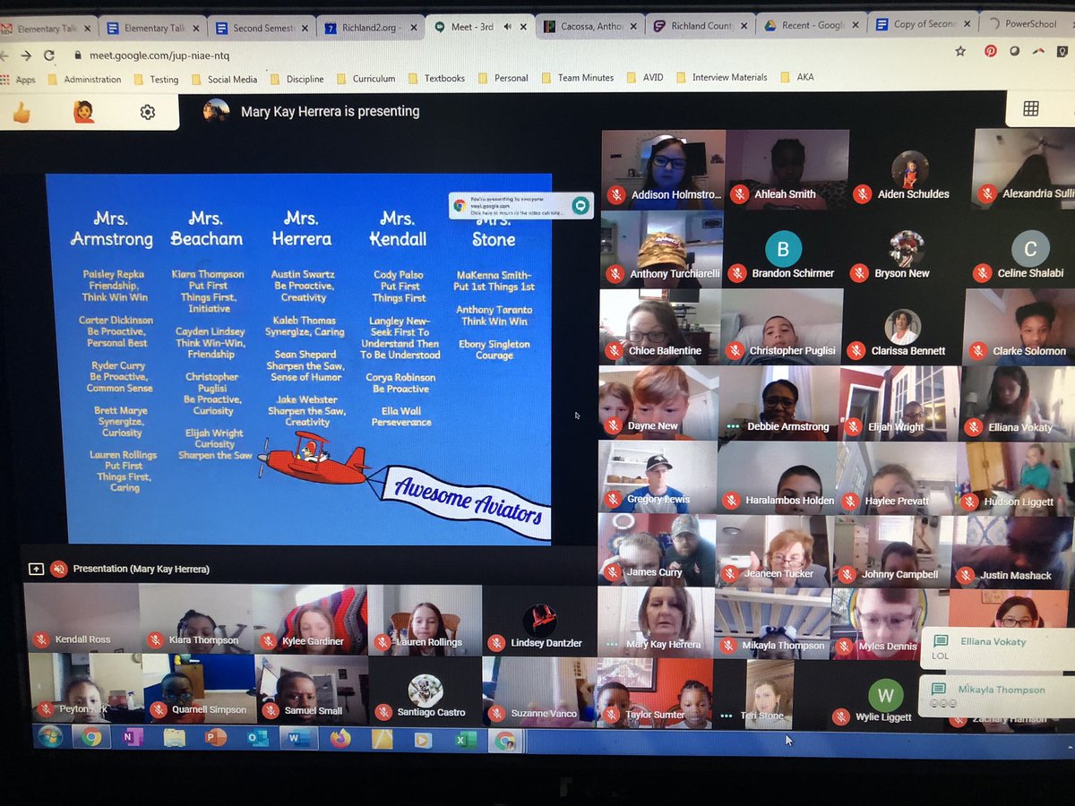 cvegabennett's tweet photo. 3rd grade Community meeting today! We talked about using Synergy during distance learning and #NationalFieldDay tomorrow! Thanks, @stone_teri @faithkendallsc @MrLewisPE and team! #RTEcommunity @CRTNation @AVID4College @AVIDEasternDiv https://t.co/srWQIP0Rzb