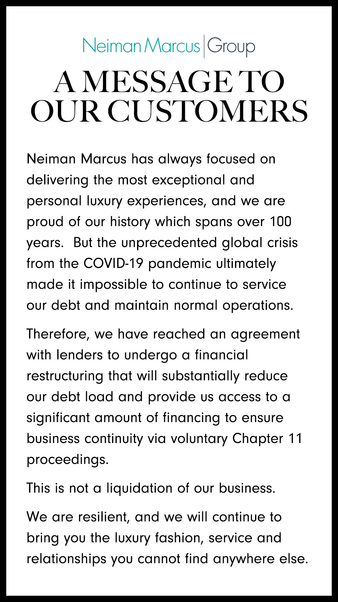 Neiman Marcus on X: A message to our customers.  /  X
