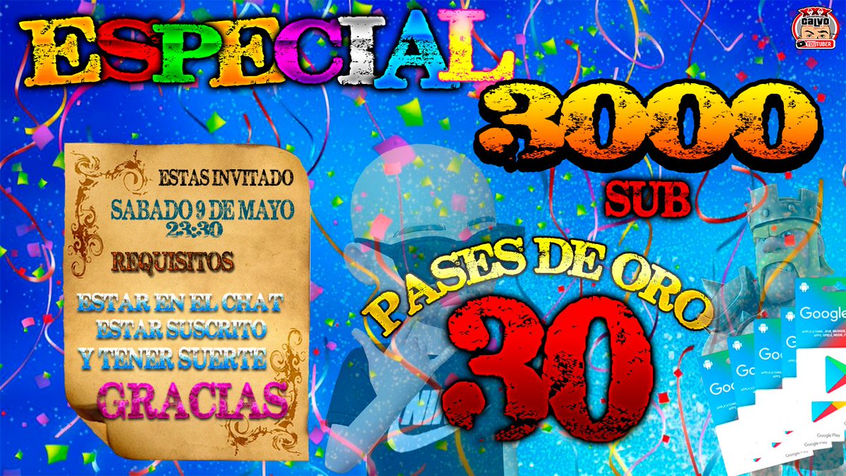 xxxcalvoxxxgame's tweet photo. 🥳 ESPECIAL 3000 SUB 🥳

CONFIRMADO   👀 SABADO 9 DE MAYO A LAS 23:30 🇪🇸

      👏 MULTI SORTEO DE 30 PASES DE ORO 👏

REQUISITOS:

    👉 ESTAR SUSCRITO  

https://t.co/gSb8wtFPRa

   👉 ESTAR EN EL CHAT EL DÍA DEL SORTEO

💪 VAMOSSSS    TODOS RT Y MG https://t.co/mMf8KxQjPL