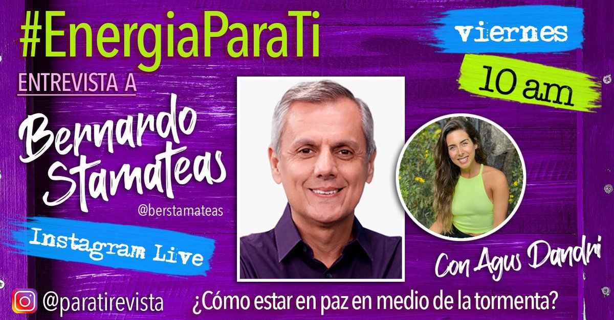 Empezá tu viernes con #EnergiaParaTi. Mañana a las 10 de la mañana, <a href="/agusdandri/">Agustina D'Andraia</a> entrevista a <a href="/berstamateas/">Bernardo Stamateas</a> para contarnos cómo estar en paz en medio de la tormenta. Agéndate nuestros vivos de Instagram.
.
.
.
.
#mequedoencasa #encasa #tendencias