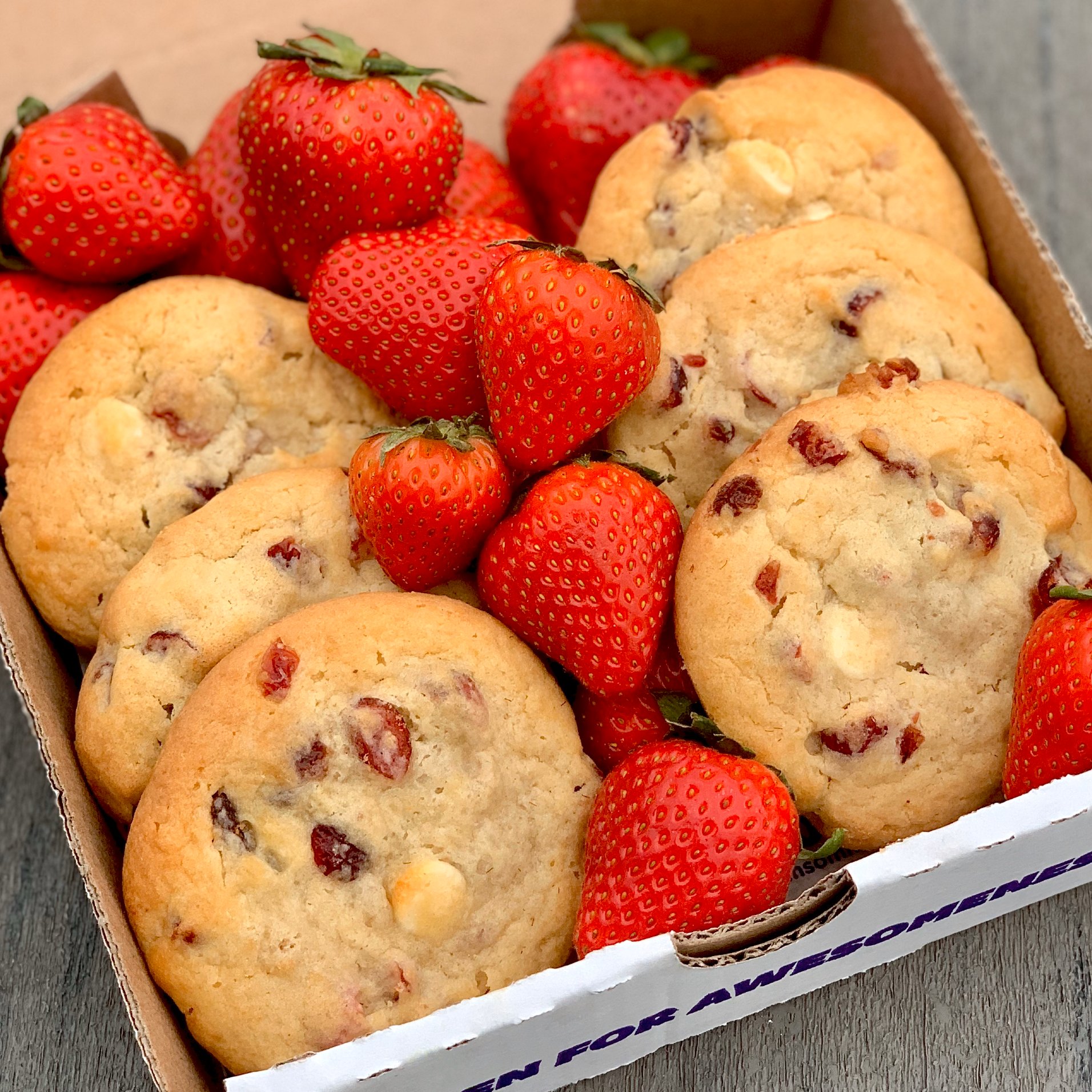Insomnia Cookies Our New Strawberry Shortcake Cookie Made Of Buttery Shortcake Filled With Strawberries White Chocolate Has Officially Launched To Celebrate We Re Doing 6