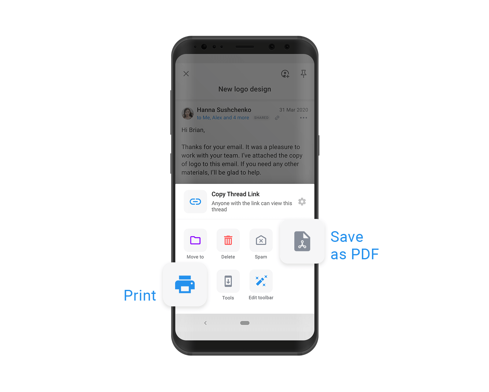 Prelude indendørs gjorde det Spark Email on Twitter: "You can now print or save emails as PDF in my  Android version 2.5 🖨 Just tap ...More on an email and select Print or  Save as PDF.