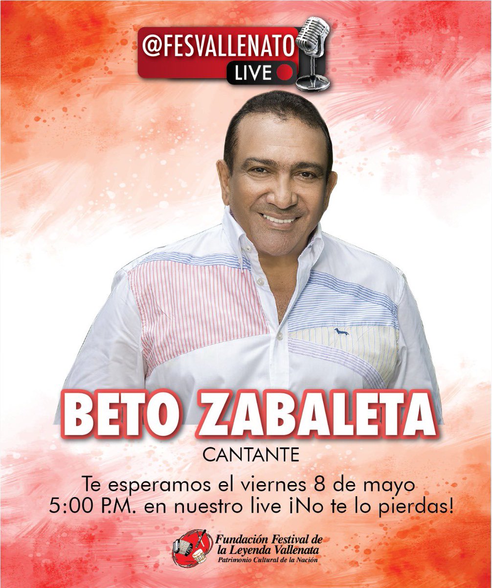 FESVALLENATO's tweet photo. ¡Buen día! 
Mañana tenemos #FesvallenatoLive y como invitado al exitoso intérprete @BetoZabaleta ¡Los esperamos a las 5:00 de la tarde! ¿Qué canción les gustaría escuchar mañana ? https://t.co/nNdQmWRy4w