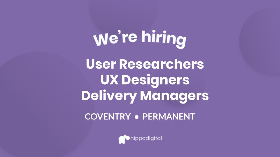 Join our #Coventry team!

If you have a passion for user-centred design, GDS experience and great consultancy skills, then we would love to hear from you.

#HippoDigital #StillHiring

Check out our careers page for more info ow.ly/PgPb50zzKKP
