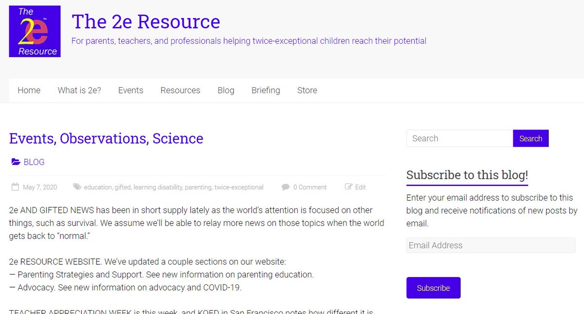 NEW BLOG ITEMS: some science/medicine; an ADHD webinar; a few resources. #2ekids 2eresource.com/2020/05/07/eve…