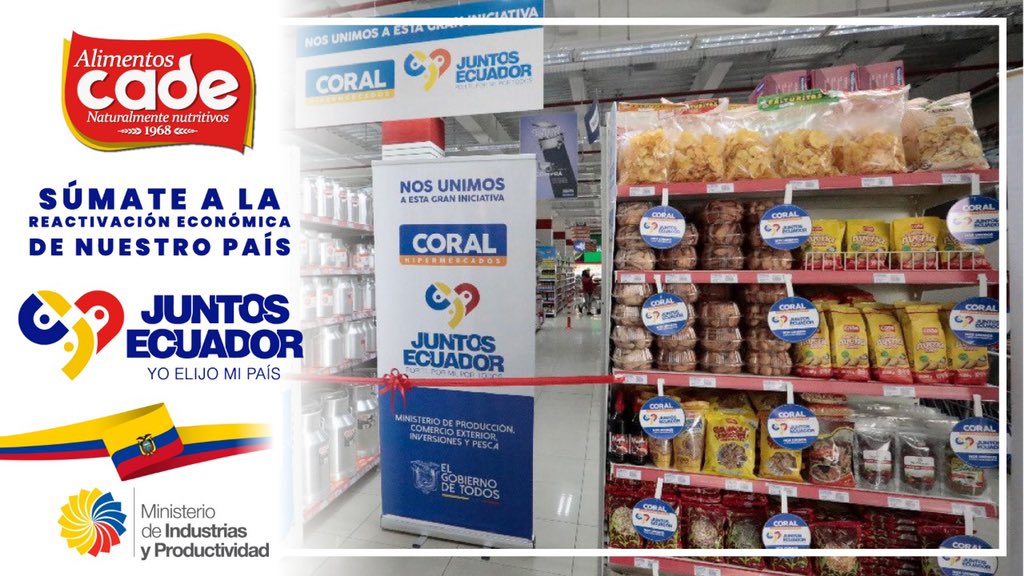 alimentos_cade's tweet photo. Alimentos CADE se suma a la iniciativa #JuntosEcuador emprendida por el Ministerio de Producción, Comercio Exterior, Inversiones y Pesca a través del ministro Iván Ontaneda Berrú que busca fomentar la industria nacional y la dinamización de la economía ecuatoriana. https://t.co/XYyiUMV7vl