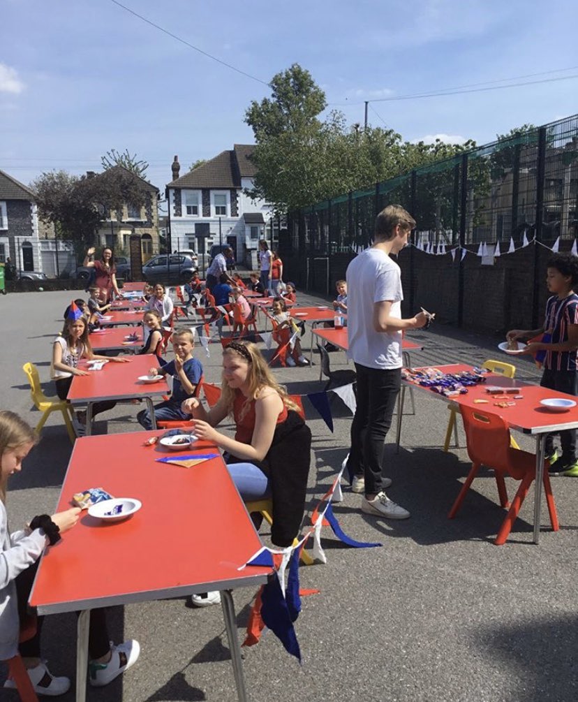NapierCPAcademy's tweet photo. A brilliant way to capture our celebrations of VE Day with a social distancing street party! #VEDay75 #SocialDistancing #GreatBritainisgreat https://t.co/XsL1a3fmIn