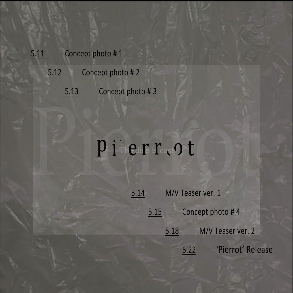 DIA_CRUNCH's tweet photo. D-CRUNCH 'Pierrot' 

Comeback Scheduler

2020.05.22 12:00 PM (KST)

#D_CRUNCH #디크런치 #Pierrot
#현욱 #현호 #OV #현우 #현오
#민혁 #찬영 #정승 #Dylan
#NEW_RELEASE #COMEBACK https://t.co/aMJ5FMnpYL