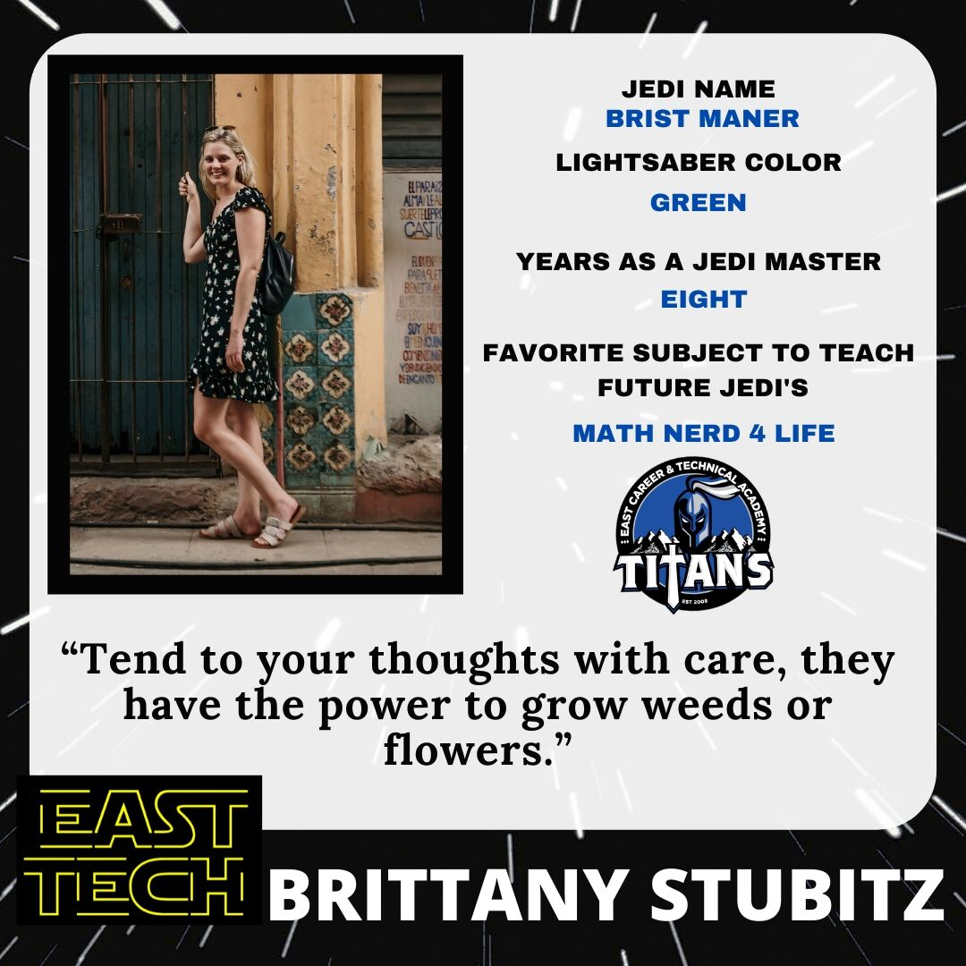 EastTechTitans's tweet image. We have the best teachers in the galaxy! Ms. Stubitz helps students find their inner math nerd and bring it out in all its glory! As a native Las Vegan and 2nd generation teacher we would expect nothing less!

#teacherappreciation  #jedimaster #forceisstrongwiththisone #mathnerd