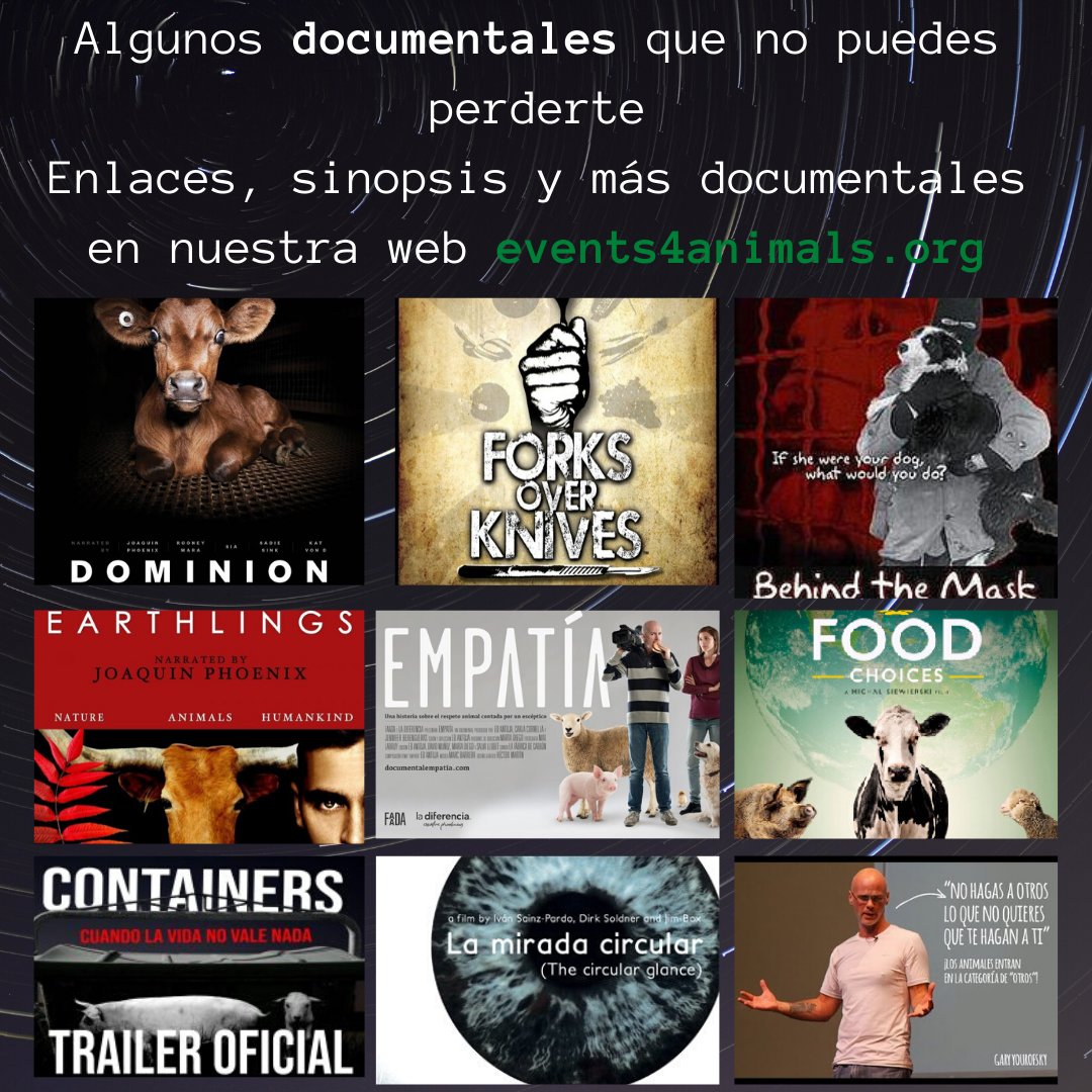 Events4Animals's tweet image. Documentales que NO puedes perderte.
Aprovecha el confinamiento para saber la realidad detrás de un trozo de carne o de un derivado. Nunca es tarde para ampliar nuestro círculo de empatía.

¿Te unes?

Hazte vegan, sino sabes por donde empezar, escríbenos a info@events4animals.org