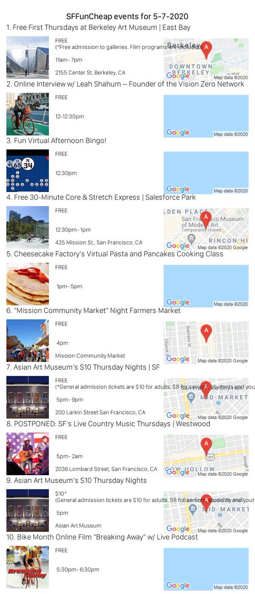 sffuncheap's tweet photo. Events for Thursday 5/7/20 https://t.co/bkynqYogMI #sffuncheap https://t.co/bNZKHGzocT