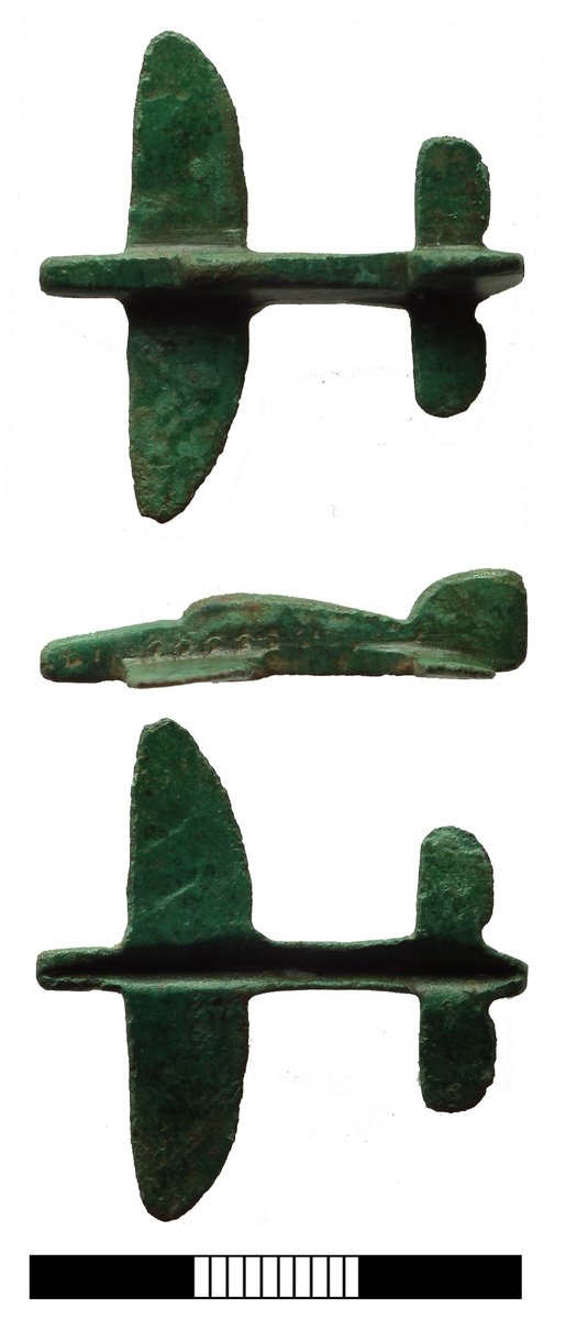 findsorguk's tweet photo. Today is the 75th anniversary of VE Day, commemorating the end of World War II in Europe. For Britain, the Spitfire became a symbol of freedom &amp; thus a popular toy for children up &amp; down the country. This model is a "make do &amp; mend" version, converted from a coin maybe. #VEDay75 https://t.co/iYQVEgwD2V