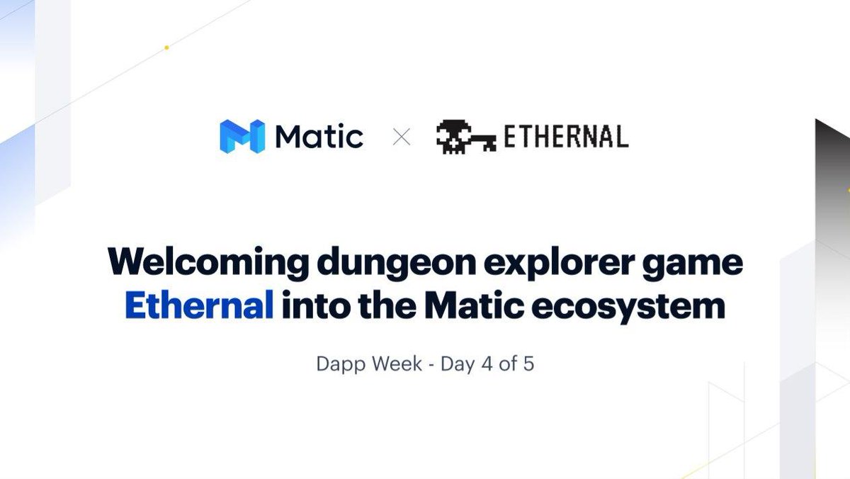 0xPolygon's tweet image. 1/ Introducing our fourth Dapp of #DappWeek - @EthernalWorld!

Ethernal is a multiplayer dungeon game entirely generated from the blockchain.

Our infrastructure will enable a seamless gameplay experience and transfer of in-game NFT items.

Read more: buff.ly/3b8Uofz