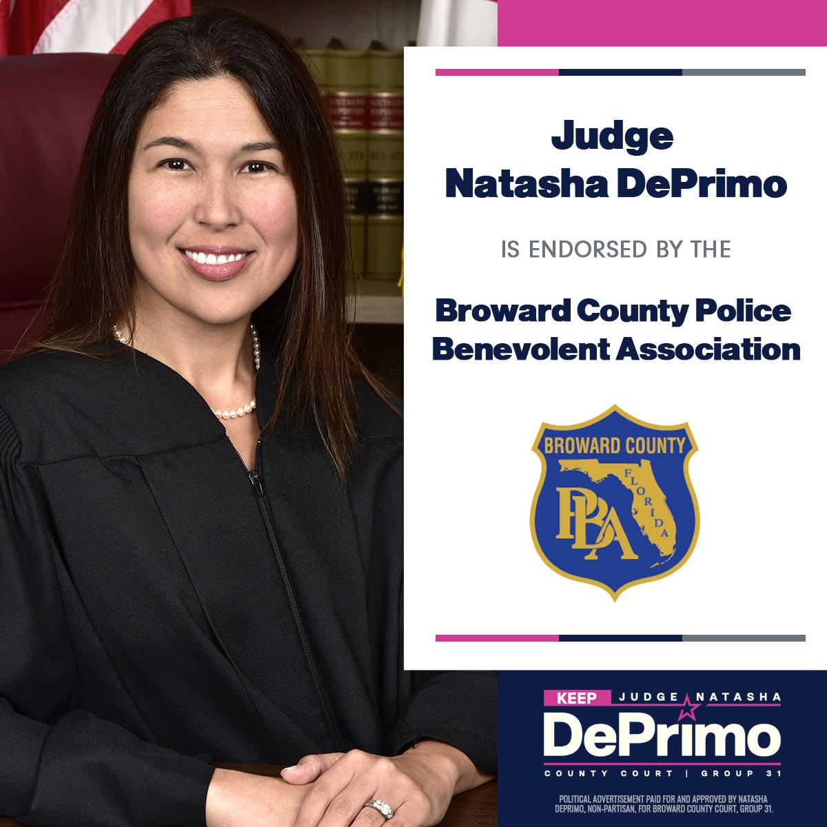 JudgeDePrimo's tweet photo. We are proud to announce that @goBCPBA has endorsed Judge DePrimo for County Court Judge! https://t.co/q3gcdlmvo9