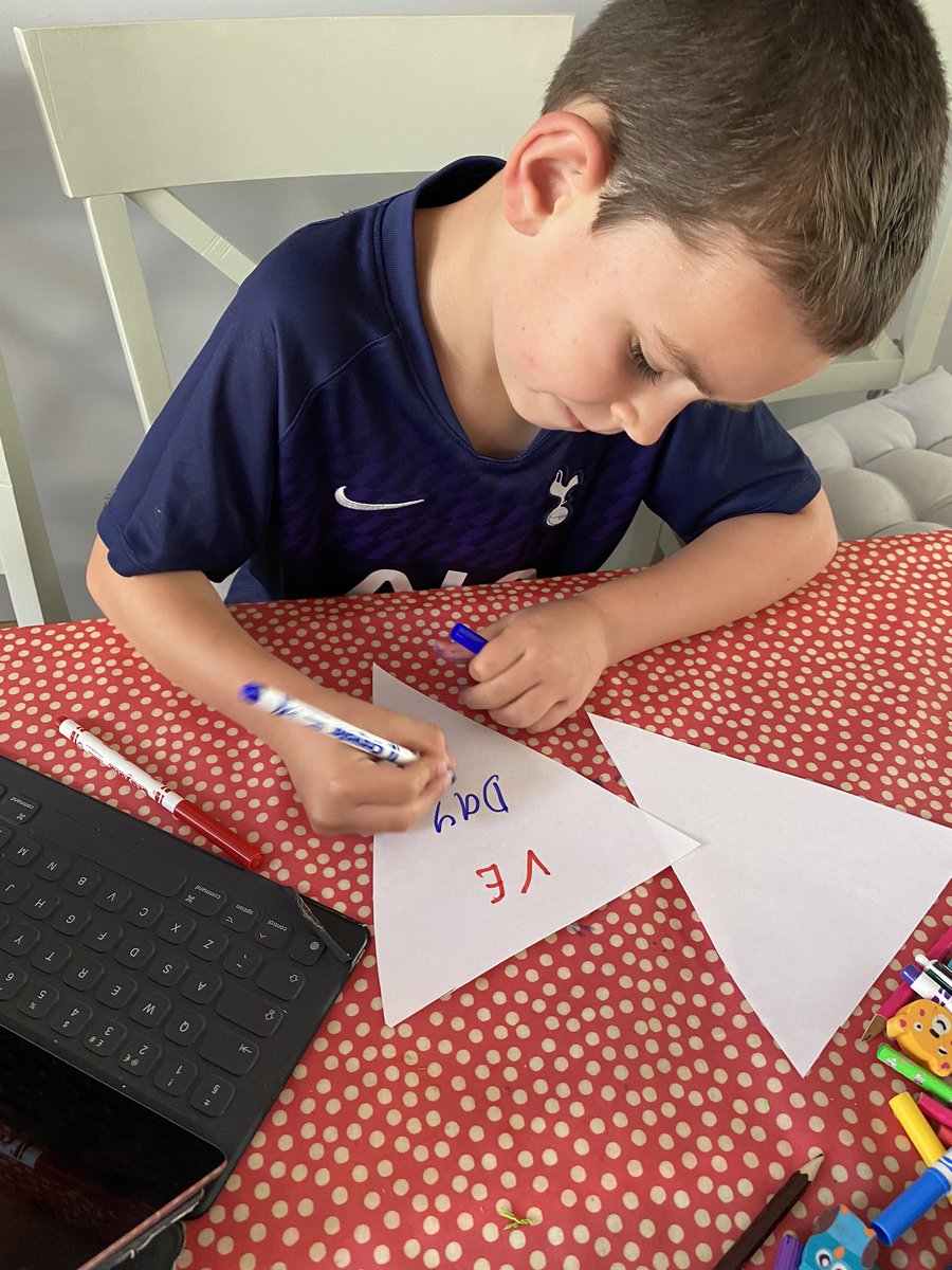 emmy_flynn's tweet photo. Alfie’s been busy making posters and decorations for VE Day @cheamparkfarm https://t.co/dfqhwV6Rjb
