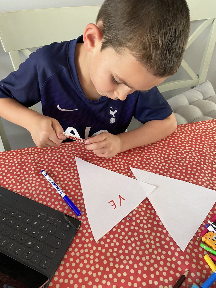 emmy_flynn's tweet photo. Alfie’s been busy making posters and decorations for VE Day @cheamparkfarm https://t.co/dfqhwV6Rjb