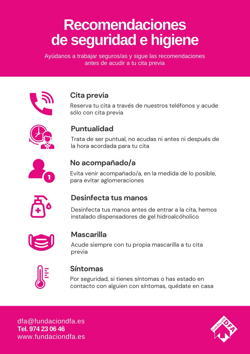 FundacionDfa's tweet photo. APERTURA ‼️
Lunes 11 de mayo abrimos #CentroApoyoSocial
Atención presencial en horario de 9 a 14 horas, imprescindible acudir con cita previa
#Huesca llamar al teléfono 974230646
Echa un vistazo también a las medidas de #seguridad e #higiene que debes tomar antes de acudir 👇 https://t.co/as4kNBqbYy