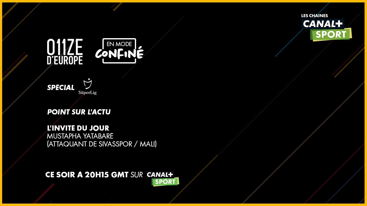 🚨Nouveau numéro du #ONZEdEUROPE ⚽️ en mode #confiné 🏡 consacré à la #SüperLig 🇹🇷 à suivre ce soir à 20H15 GMT sur CANAL+ SPORT ! 

👤 L’invité : <a href="/MustYatabare9/">Mustapha Yatabaré</a> 🇲🇱, attaquant malien de <a href="/SivassporKulubu/">Sivasspor</a> 🔴

<a href="/mlktraore/">Malick Traoré</a> <a href="/Lgatounes/">Lilian Gatounes CANAL+</a> <a href="/romhussonnois/">Romain Hussonnois</a> @Antovabre