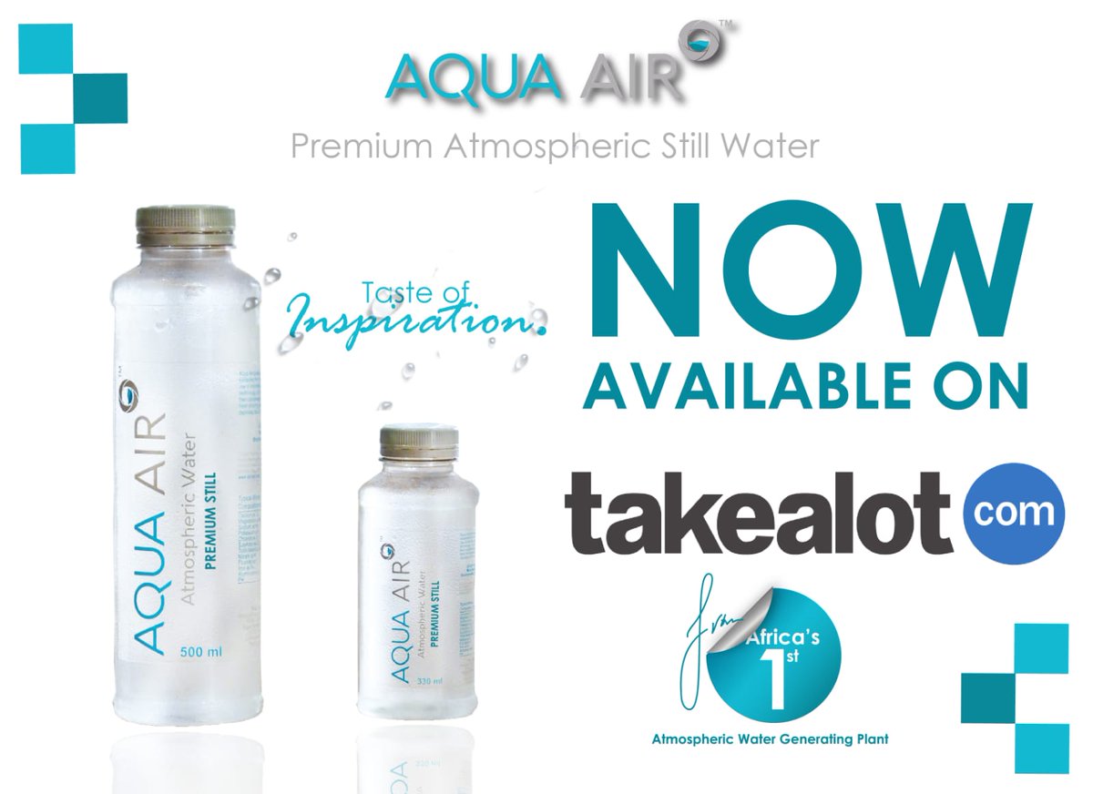 Aqua_Air_Africa's tweet photo. Great news! You can now purchase Aqua Air atmospheric water from @TAKEALOT.
#StayHomeHydrated
#LockdownEssential
#AquaAirOnTakealot https://t.co/uB7EhkCbkJ